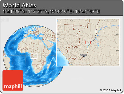 Shaded Relief Location Map of the Area around 1° 24' 2" S, 16° 13' 30" E