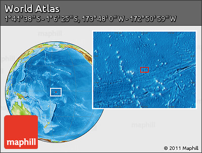 Physical Location Map of the Area around 1° 24' 2" S, 173° 19' 29" W