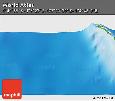 Physical 3D Map of the Area around 1° 24' 2" S, 174° 19' 29" E