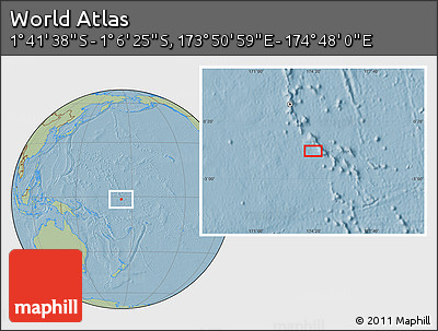 Savanna Style Location Map of the Area around 1° 24' 2" S, 174° 19' 29" E, hill shading