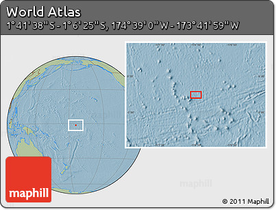 Savanna Style Location Map of the Area around 1° 24' 2" S, 174° 10' 30" W, hill shading