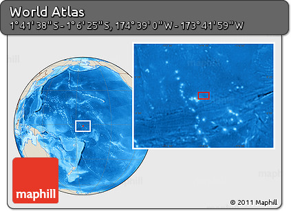 Shaded Relief Location Map of the Area around 1° 24' 2" S, 174° 10' 30" W