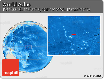 Shaded Relief Location Map of the Area around 1° 24' 2" S, 174° 10' 30" W
