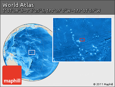 Shaded Relief Location Map of the Area around 1° 24' 2" S, 174° 10' 30" W