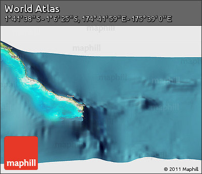 Satellite 3D Map of the Area around 1° 24' 2" S, 175° 10' 30" E
