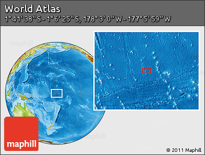 Physical Location Map of the Area around 1° 24' 2" S, 177° 34' 29" W