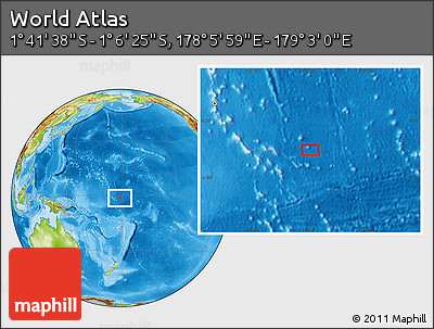 Physical Location Map of the Area around 1° 24' 2" S, 178° 34' 29" E