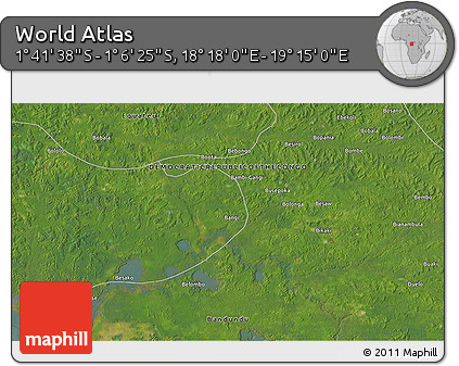 Satellite 3D Map of the Area around 1° 24' 2" S, 18° 46' 29" E