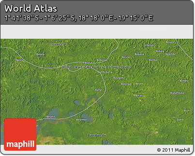 Satellite 3D Map of the Area around 1° 24' 2" S, 18° 46' 29" E