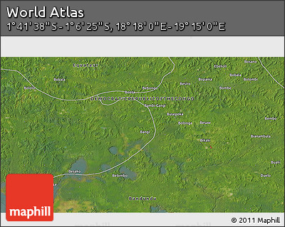 Satellite 3D Map of the Area around 1° 24' 2" S, 18° 46' 29" E