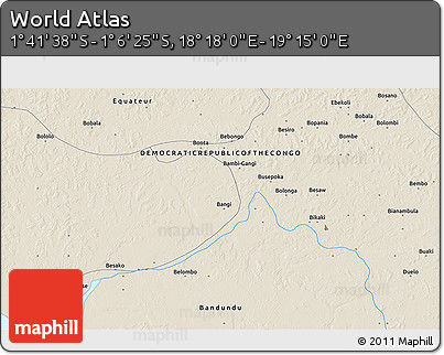 Shaded Relief 3D Map of the Area around 1° 24' 2" S, 18° 46' 29" E