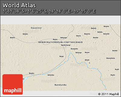 Shaded Relief 3D Map of the Area around 1° 24' 2" S, 18° 46' 29" E