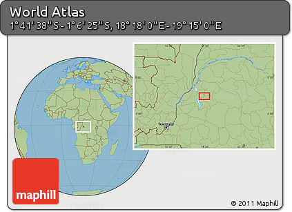 Savanna Style Location Map of the Area around 1° 24' 2" S, 18° 46' 29" E