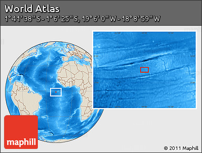 Shaded Relief Location Map of the Area around 1° 24' 2" S, 18° 37' 30" W