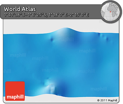 Shaded Relief 3D Map of the Area around 1° 24' 2" S, 1° 46' 29" E