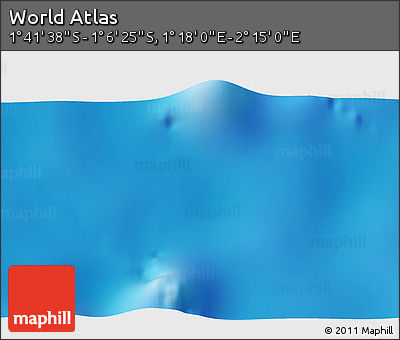 Shaded Relief 3D Map of the Area around 1° 24' 2" S, 1° 46' 29" E