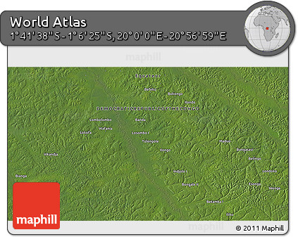 Satellite 3D Map of the Area around 1° 24' 2" S, 20° 28' 30" E