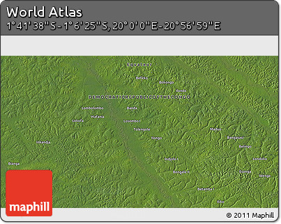 Satellite 3D Map of the Area around 1° 24' 2" S, 20° 28' 30" E