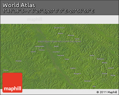 Satellite 3D Map of the Area around 1° 24' 2" S, 20° 28' 30" E