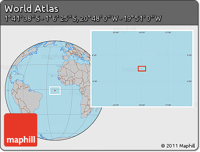 Gray Location Map of the Area around 1°&nbsp;24'&nbsp;2"&nbsp;S,&nbsp;20°&nbsp;19'&nbsp;30"&nbsp;W