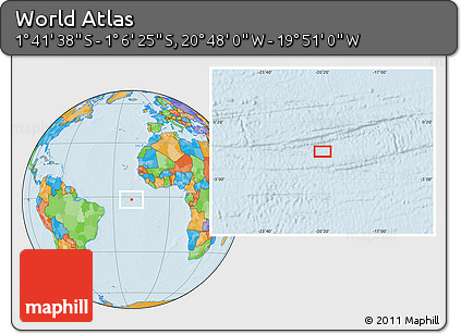 Political Location Map of the Area around 1°&nbsp;24'&nbsp;2"&nbsp;S,&nbsp;20°&nbsp;19'&nbsp;30"&nbsp;W