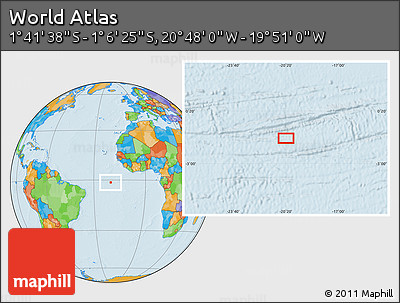Political Location Map of the Area around 1°&nbsp;24'&nbsp;2"&nbsp;S,&nbsp;20°&nbsp;19'&nbsp;30"&nbsp;W