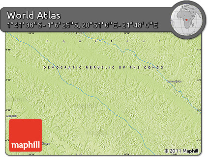 Physical Map of the Area around 1° 24' 2" S, 21° 19' 30" E