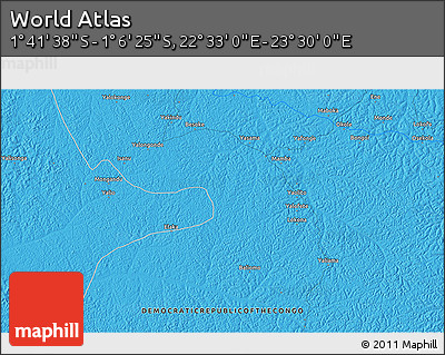 Political 3D Map of the Area around 1° 24' 2" S, 23° 1' 29" E