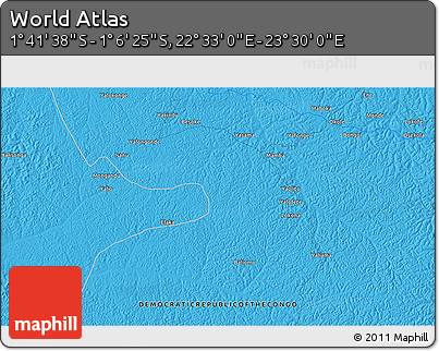 Political 3D Map of the Area around 1° 24' 2" S, 23° 1' 29" E
