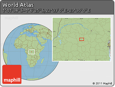 Savanna Style Location Map of the Area around 1° 24' 2" S, 23° 1' 29" E