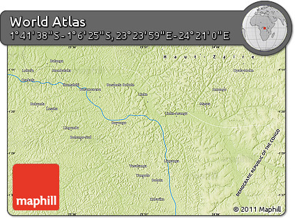 Physical Map of the Area around 1° 24' 2" S, 23° 52' 30" E