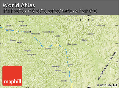 Physical Map of the Area around 1° 24' 2" S, 23° 52' 30" E