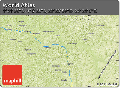 Physical Map of the Area around 1° 24' 2" S, 23° 52' 30" E