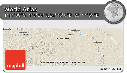 Shaded Relief Panoramic Map of the Area around 1° 24' 2" S, 24° 43' 30" E