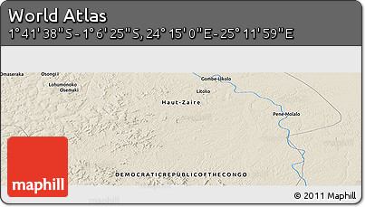 Shaded Relief Panoramic Map of the Area around 1° 24' 2" S, 24° 43' 30" E