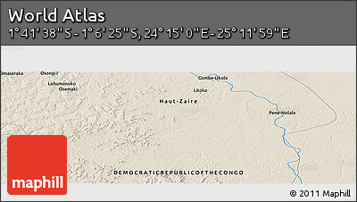 Shaded Relief Panoramic Map of the Area around 1° 24' 2" S, 24° 43' 30" E