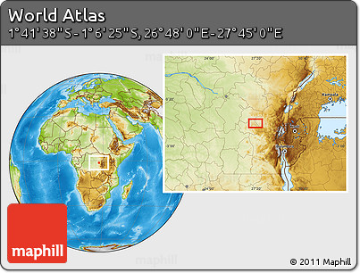 Physical Location Map of the Area around 1° 24' 2" S, 27° 16' 29" E