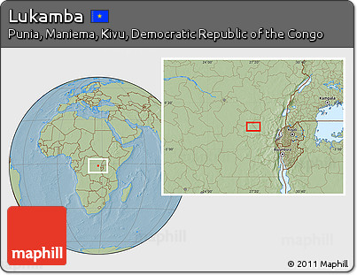 Savanna Style Location Map of Lukamba, hill shading