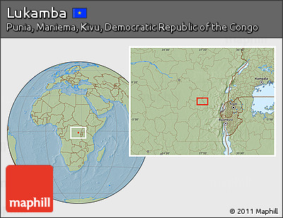 Savanna Style Location Map of Lukamba, hill shading