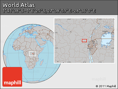 Gray Location Map of the Area around 1° 24' 2" S, 28° 7' 30" E