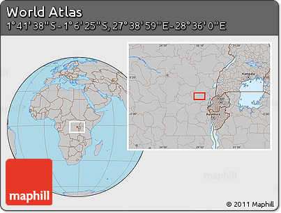 Gray Location Map of the Area around 1° 24' 2" S, 28° 7' 30" E