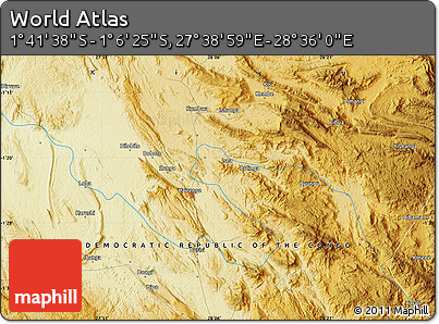 Physical Map of the Area around 1° 24' 2" S, 28° 7' 30" E