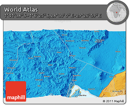Political 3D Map of the Area around 1° 24' 2" S, 28° 58' 30" E