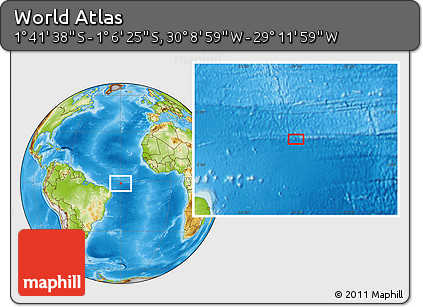 Physical Location Map of the Area around 1° 24' 2" S, 29° 40' 29" W