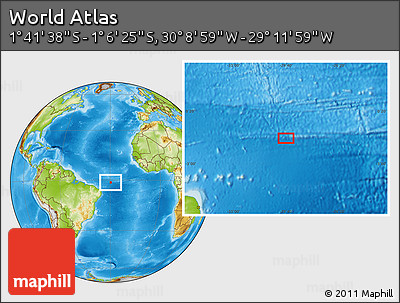 Physical Location Map of the Area around 1° 24' 2" S, 29° 40' 29" W