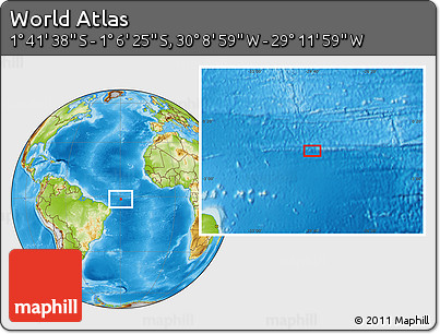 Physical Location Map of the Area around 1° 24' 2" S, 29° 40' 29" W