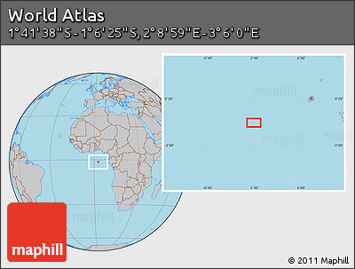 Gray Location Map of the Area around 1° 24' 2" S, 2° 37' 30" E
