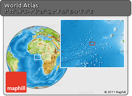 Physical Location Map of the Area around 1° 24' 2" S, 2° 37' 30" E
