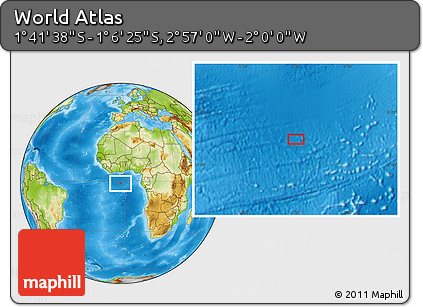 Physical Location Map of the Area around 1° 24' 2" S, 2° 28' 30" W