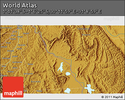 Physical 3D Map of the Area around 1° 24' 2" S, 30° 40' 29" E
